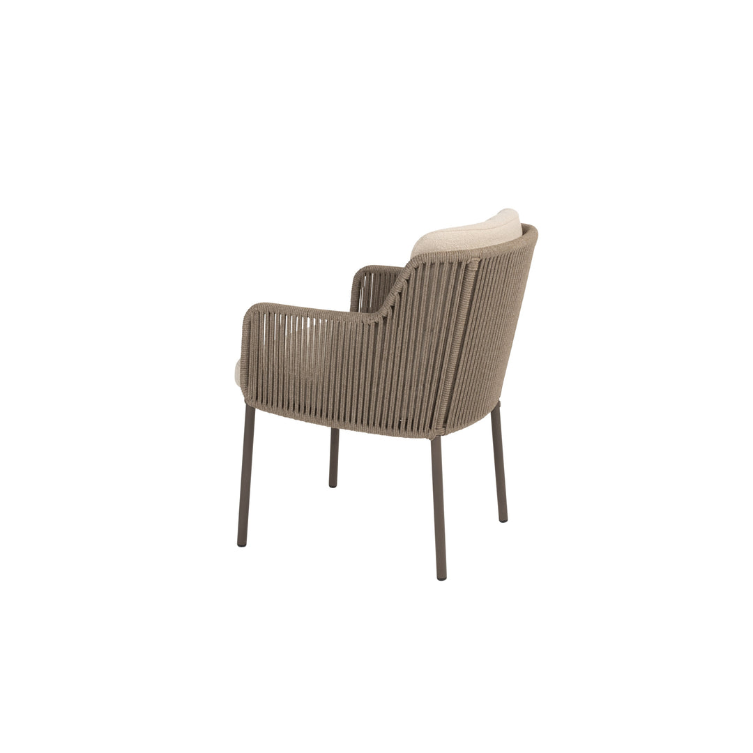 Bernini tuinstoel in bruin aluminium en beige recht geweven ronde rope