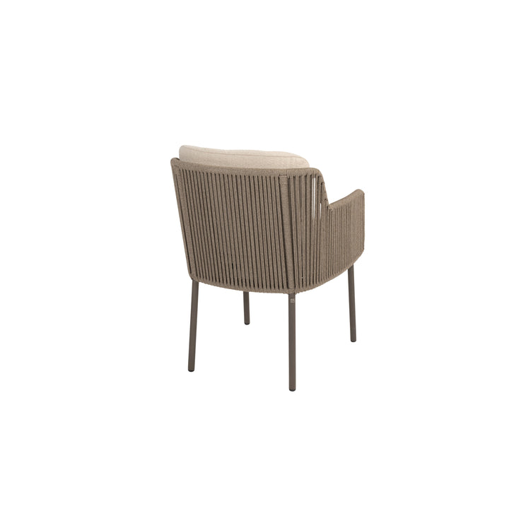 Bernini tuinstoel in bruin aluminium en beige recht geweven ronde rope