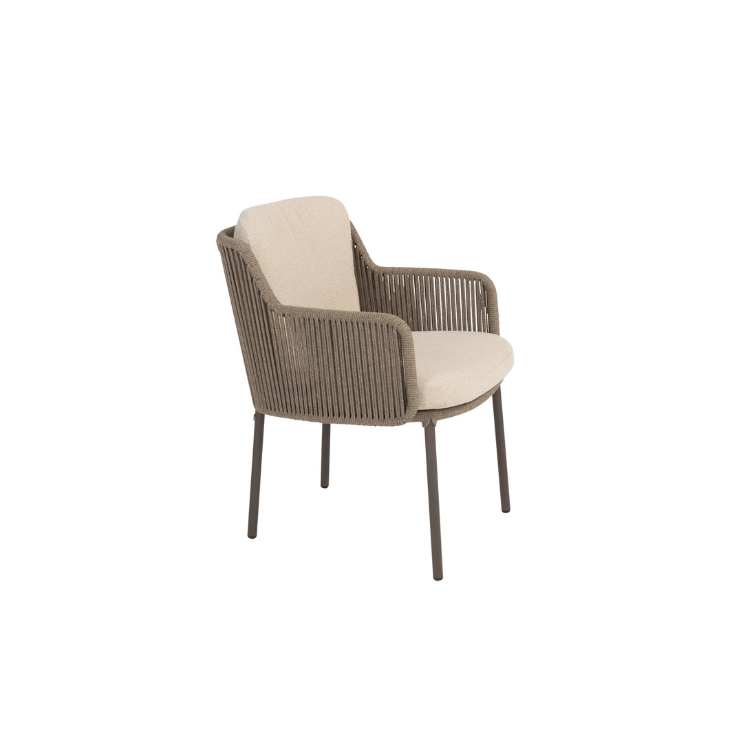 Bernini tuinstoel in bruin aluminium en beige recht geweven ronde rope