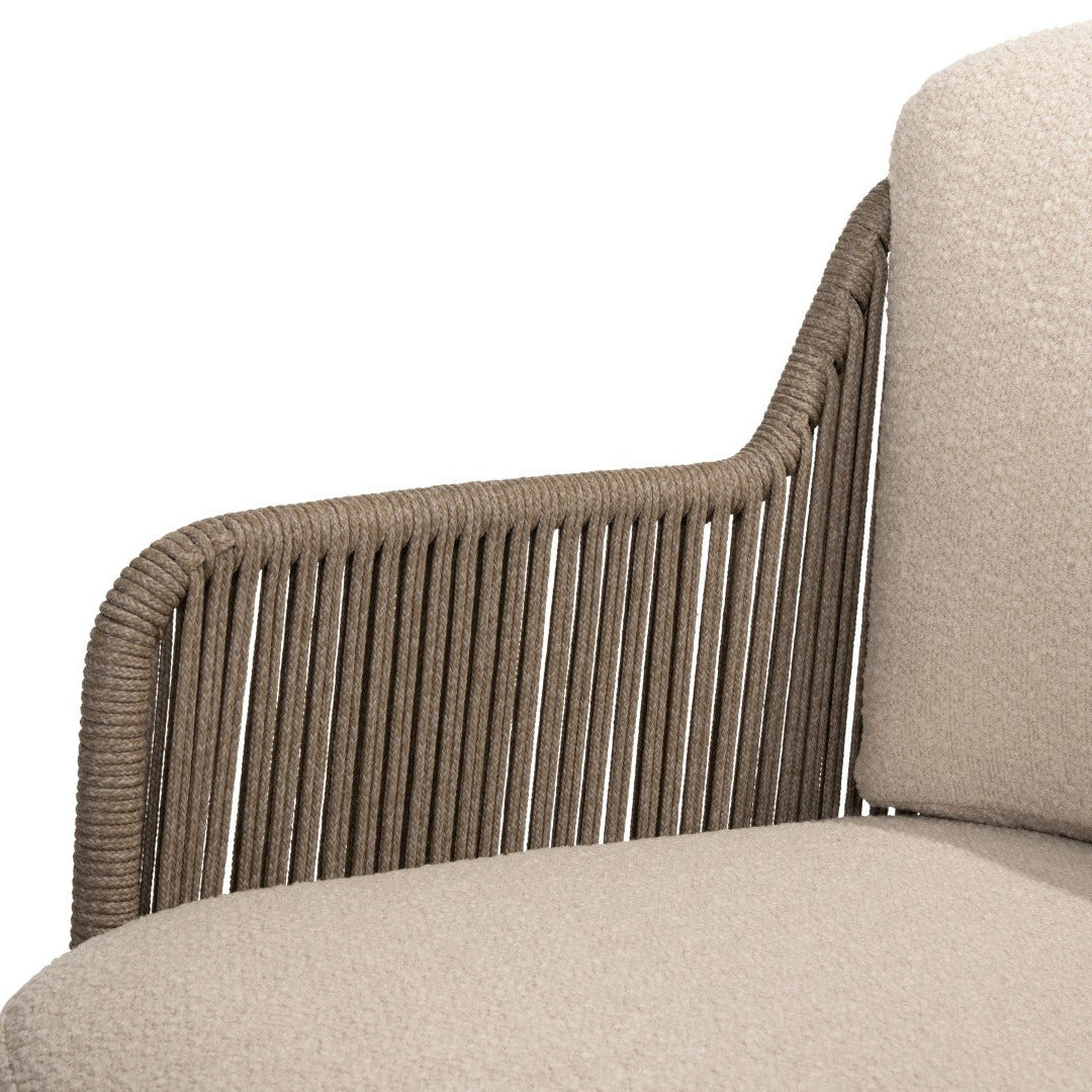 Bernini tuinstoel in bruin aluminium en beige recht geweven ronde rope