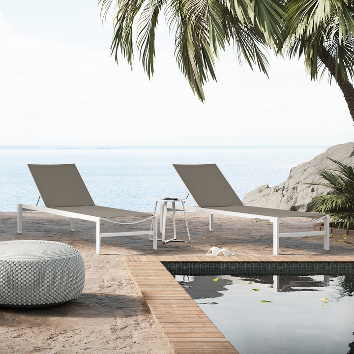 Transat Mauritius en aluminium blanc et textilène taupe
