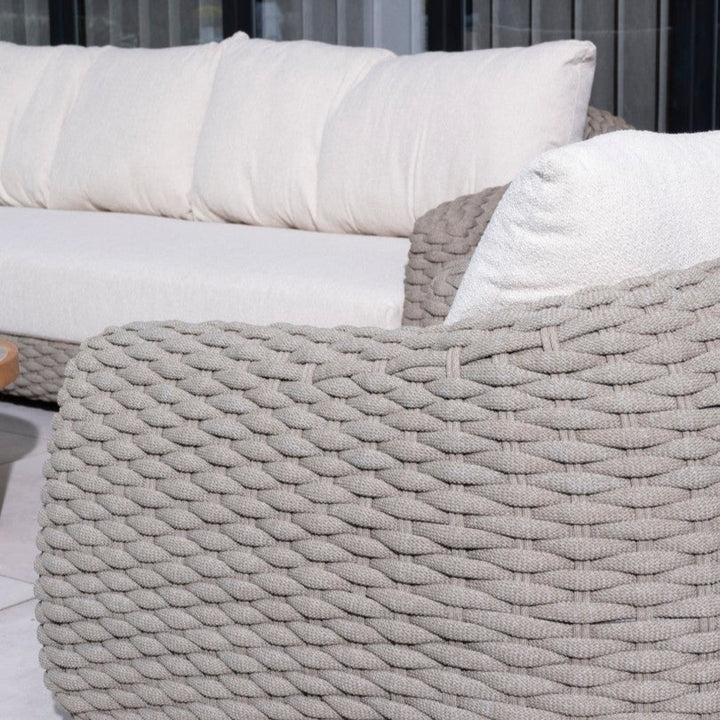 Maxime lounge set in beige braided rope and all-weather cushions