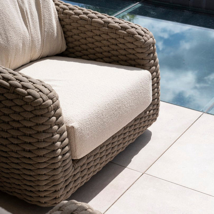 Maxime lounge set in beige braided rope and all-weather cushions