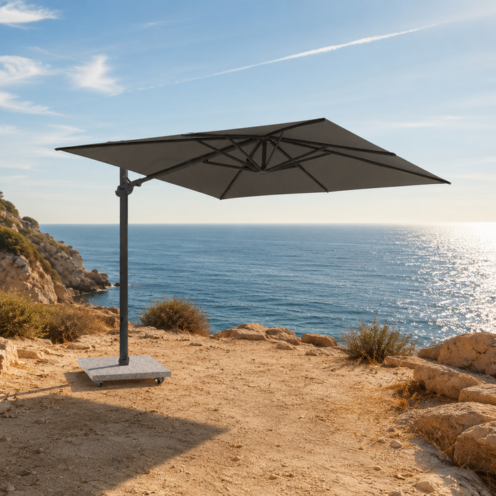 Monaco Zweefparasol 300x300 Sunbrella parasol+voet+hoes | zwart/charcoal