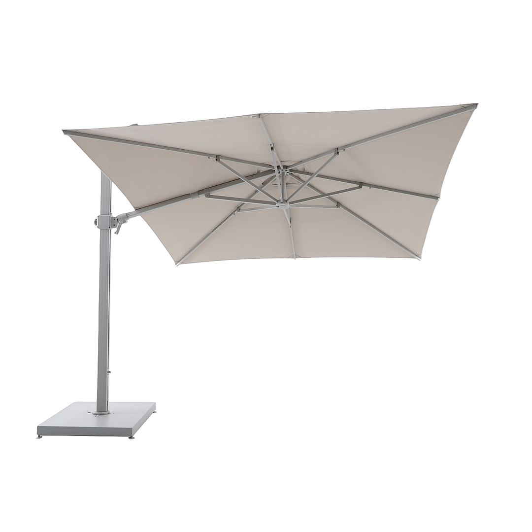 Parasol suspendu Solux 300x300 avec cadre en aluminium lin et toile Sunbrella beige