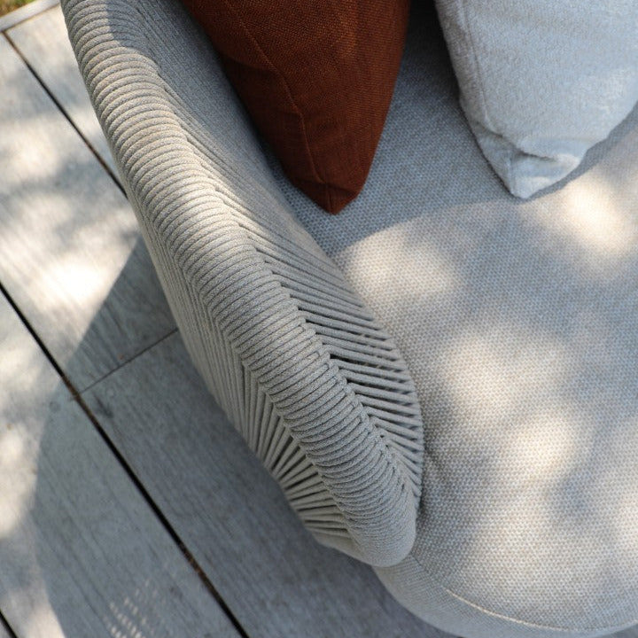 Wave organische hoekset in beige aluminium en taupe rope en all-weather kussens