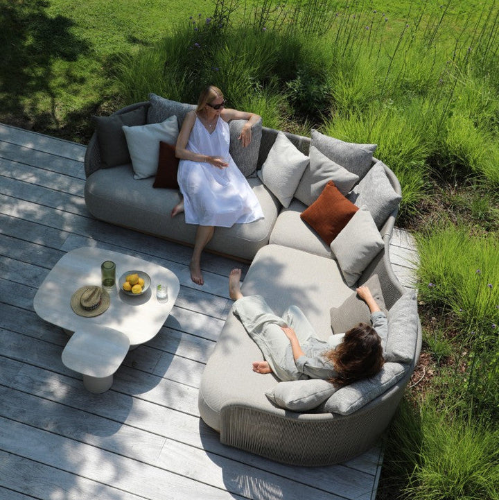 Wave organische hoekset in beige aluminium en taupe rope en all-weather kussens