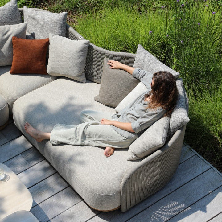Wave organische hoekset in beige aluminium en taupe rope en all-weather kussens