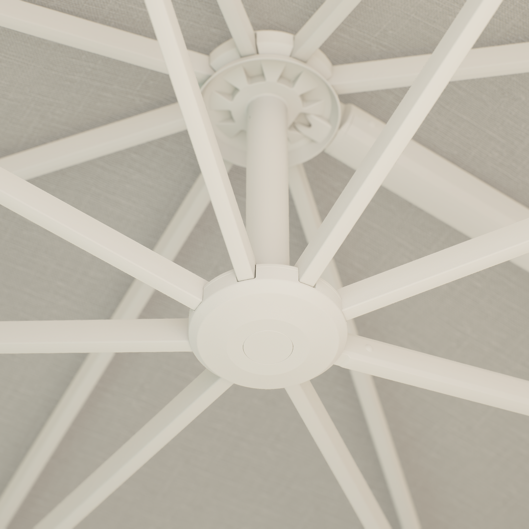Mallorca zweefparasol wit frame en lichtgrijze parasoldoek + voet + beschermhoes