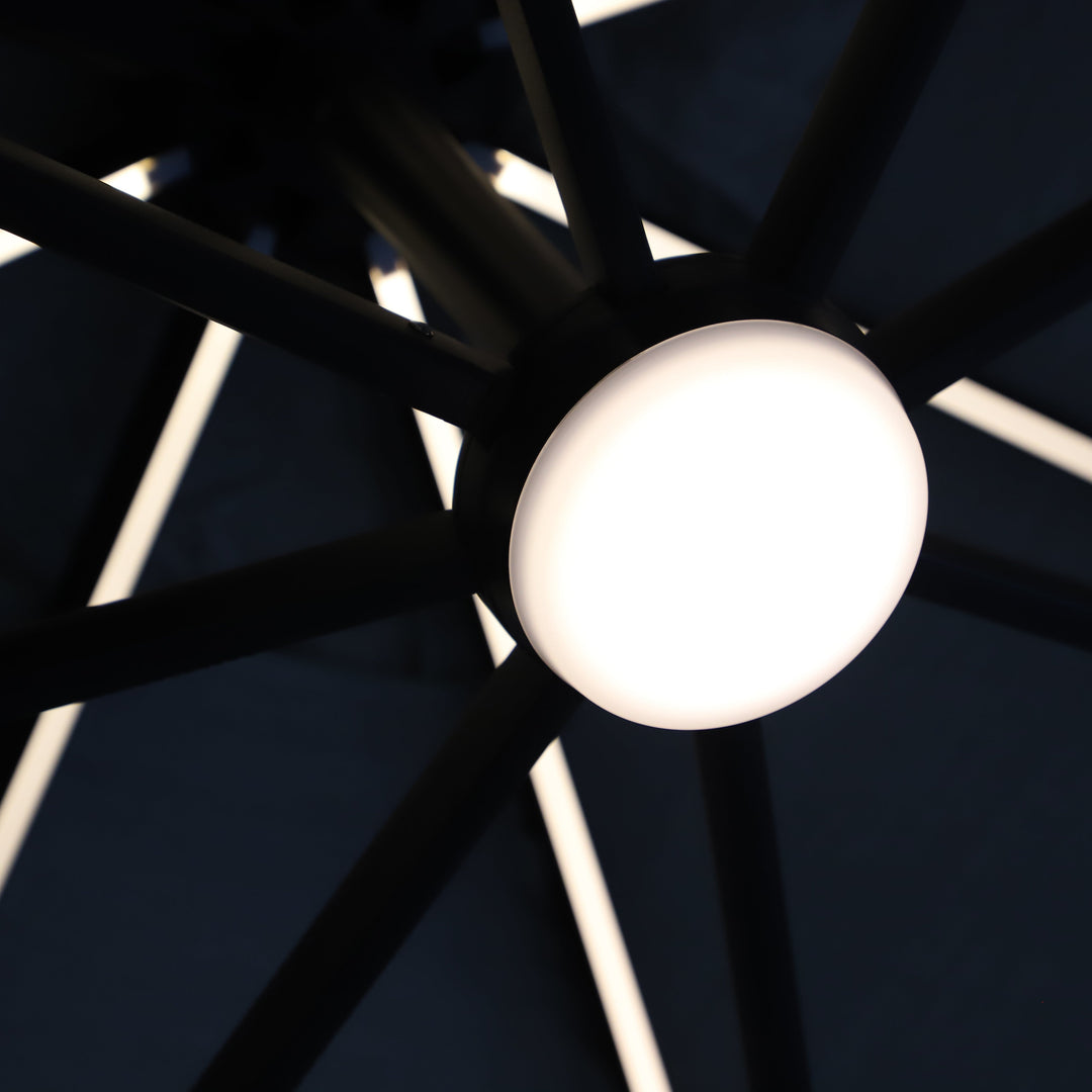 Parasol suspendu LED Mallorca cadre antracite et toile antracite + base + housse de protection