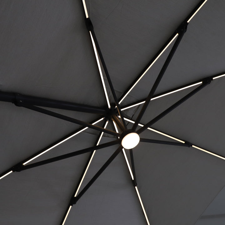 Parasol suspendu LED Mallorca cadre antracite et toile antracite + base + housse de protection