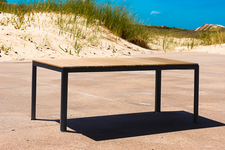 Bonita tuintafel 210x100 wit antracite frame en teak tafelblad