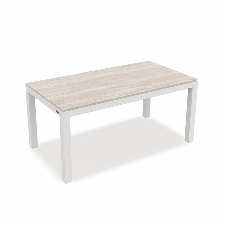 Table de jardin Danli 160x90 cadre en aluminium blanc et plateau en céramique pleine