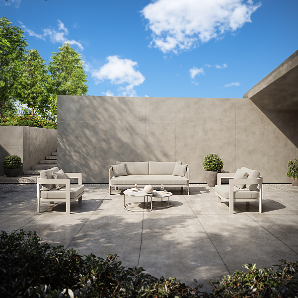 Salon de jardin Domani en aluminium beige et coussins toutes saisons