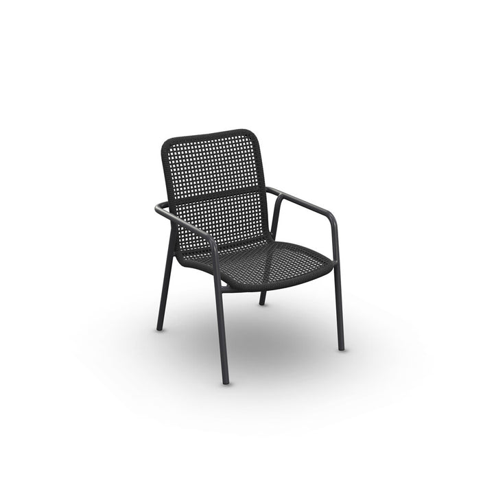 Durham stapelbare tuinstoel in antracite aluminium en antracite vierkant geweven ronde rope