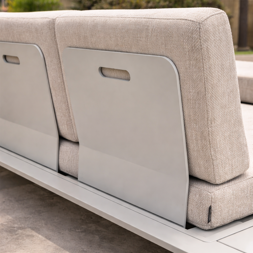 Salon de jardin Fiji en aluminium beige (dune) avec coussins toutes saisons