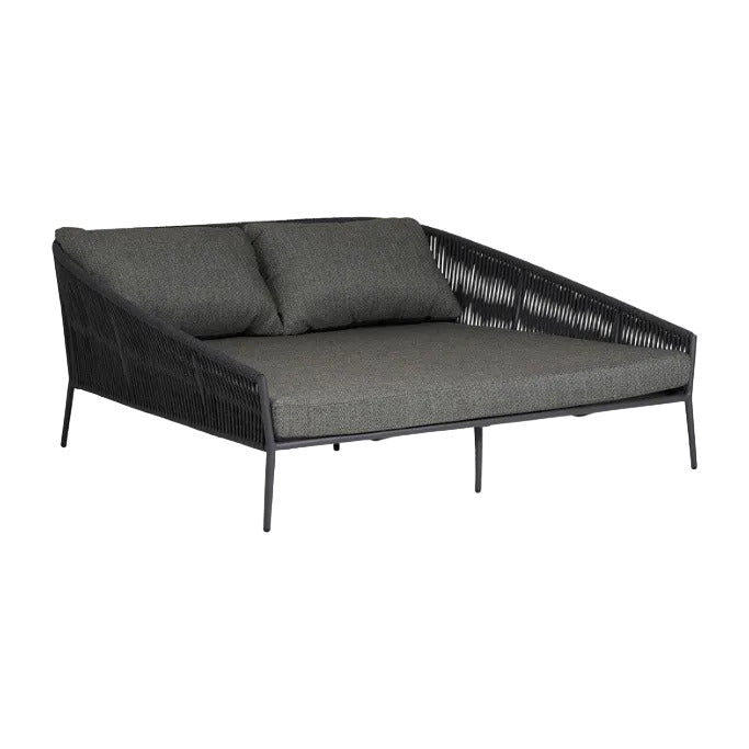 Fortuna daybed in antracite aluminium en antracite recht geweven ronde rope