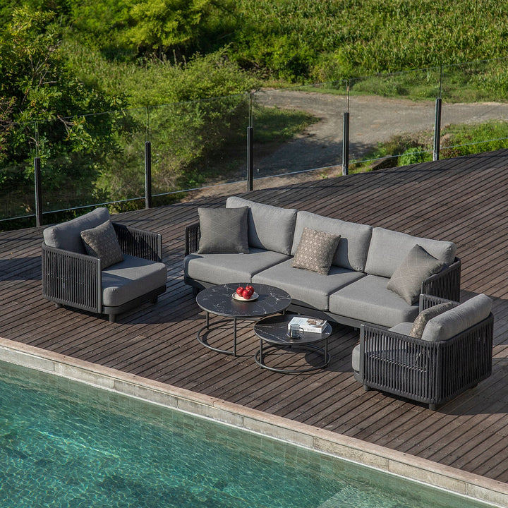 Bonito loungeset in antracite aluminium en vertikaal geweven touw met all-weather kussens (showroommodel)