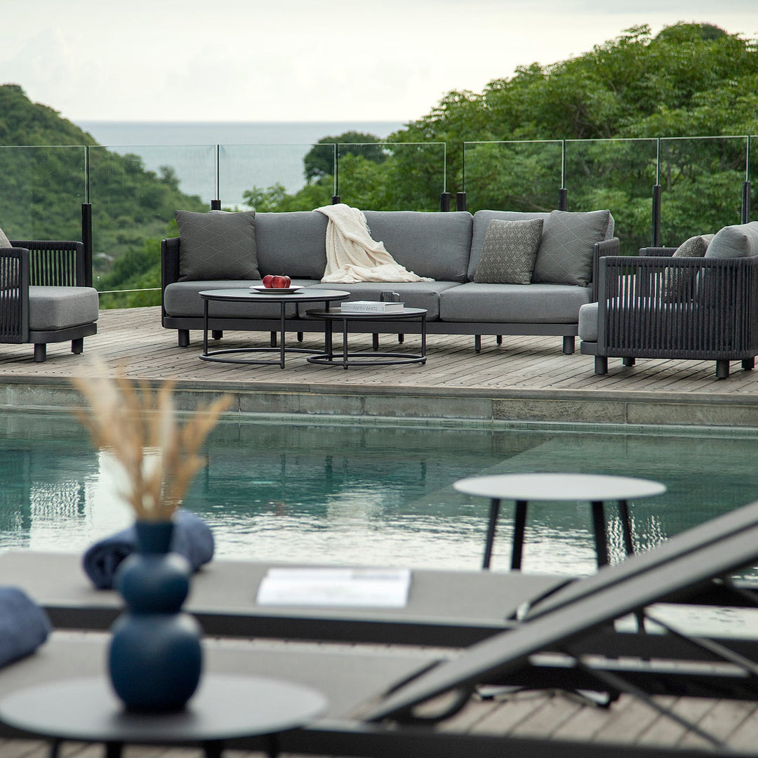 Bonito loungeset in antracite aluminium en vertikaal geweven touw met all-weather kussens (showroommodel)