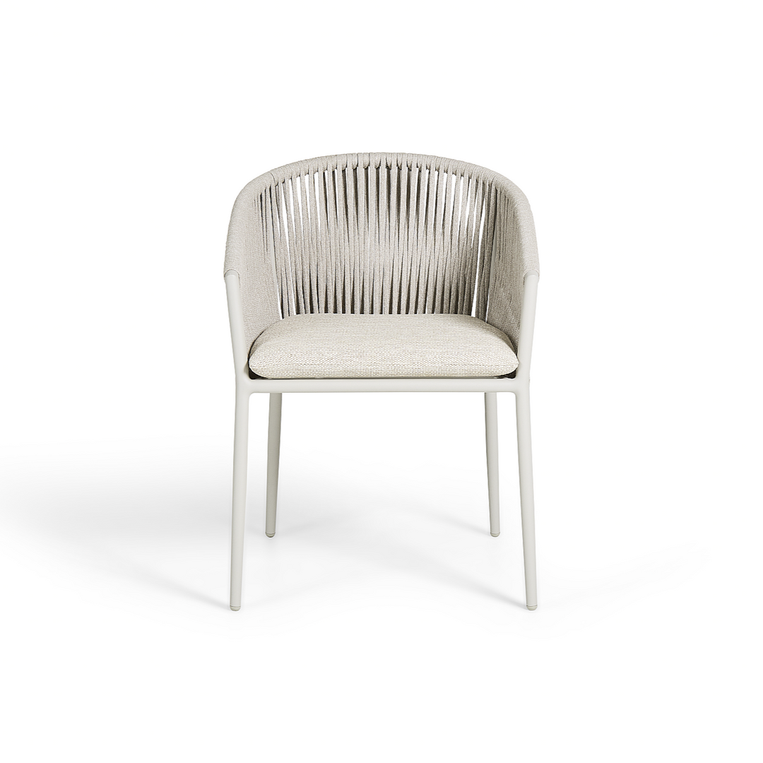Fortuna round garden set in beige aluminium and ceramic R150cm with Fortuna dining chair