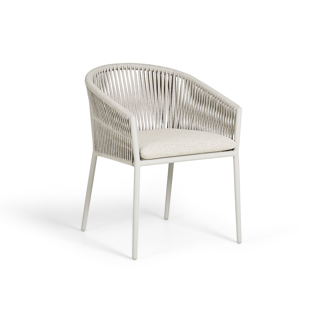 Fortuna round garden set in beige aluminium and ceramic R150cm with Fortuna dining chair