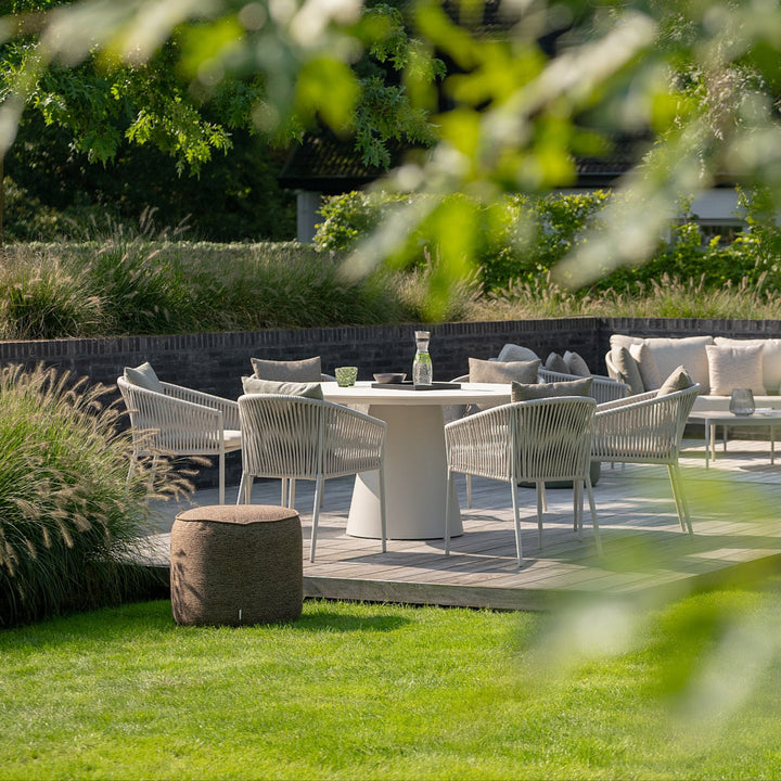 Fortuna round garden set in beige aluminium and ceramic R150cm with Fortuna dining chair