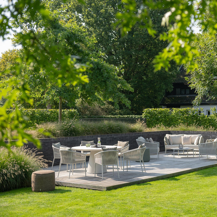 Fortuna round garden set in beige aluminium and ceramic R150cm with Fortuna dining chair