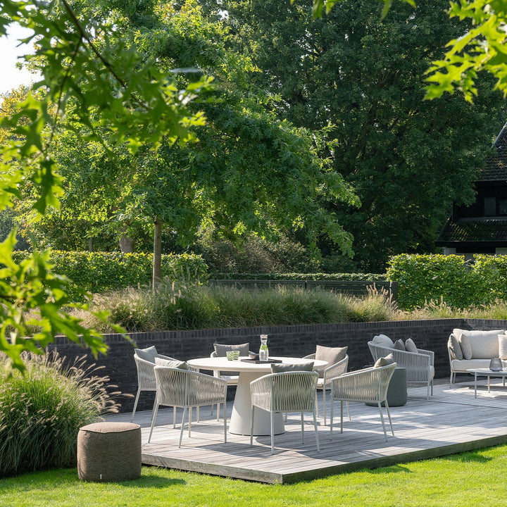 Fortuna round garden set in beige aluminium and ceramic R150cm with Fortuna dining chair
