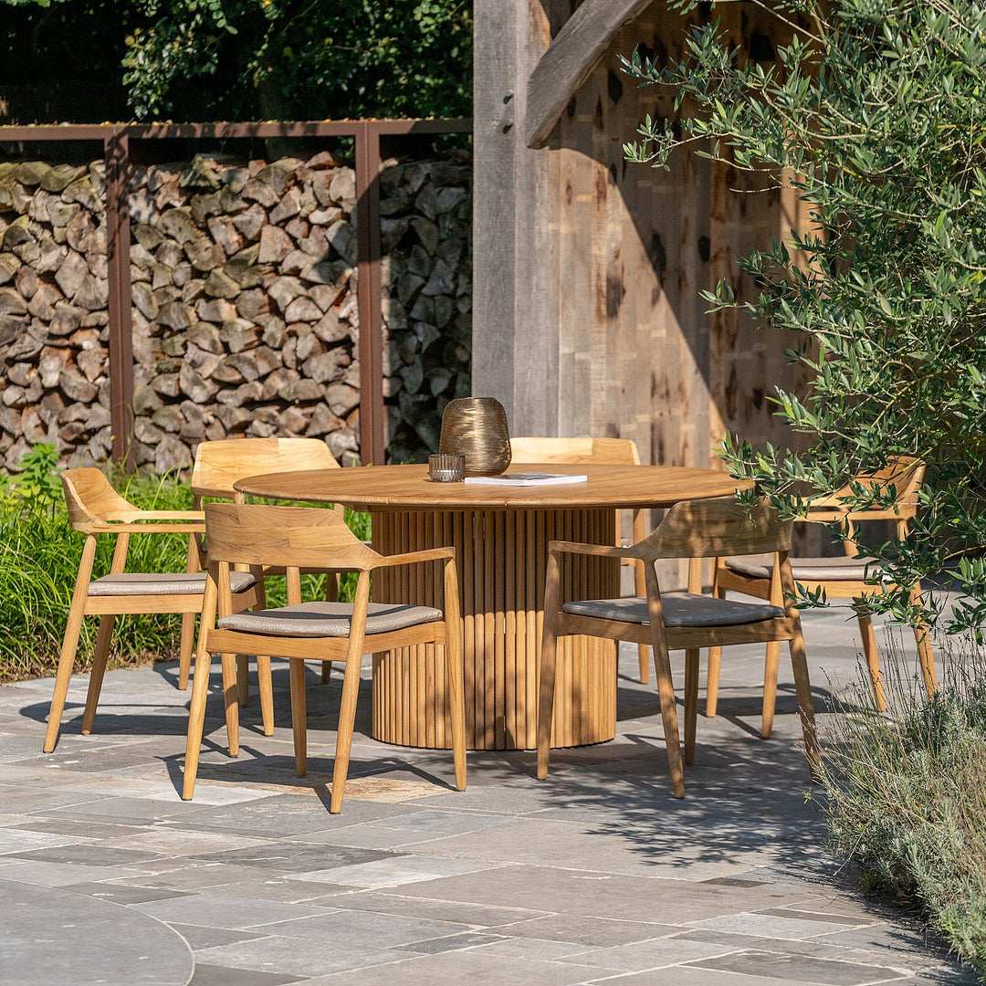 Amato ronde tuinset in teak met 6 tofino tuinstoelen