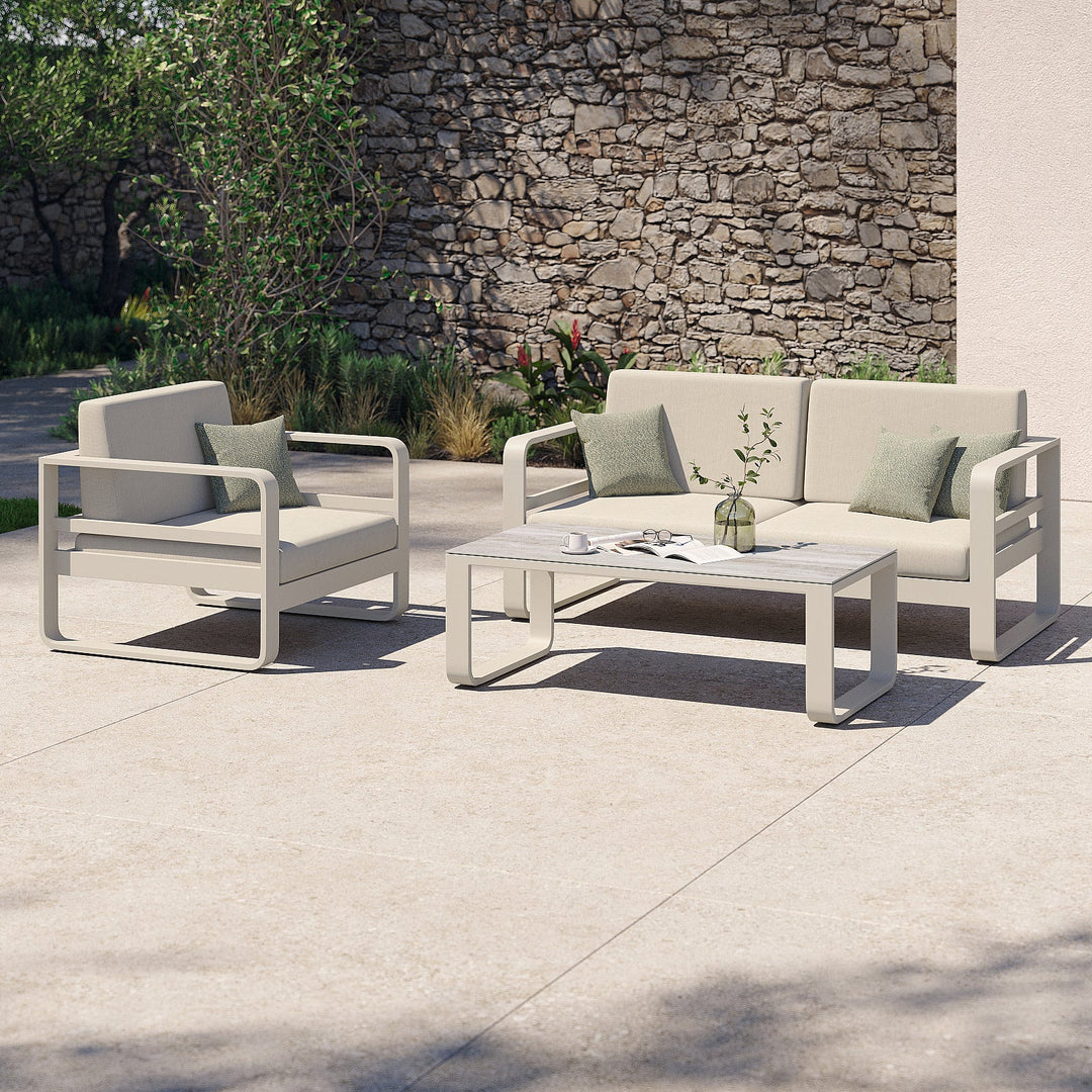 Reno lounge set in beige aluminium and all-weather cushions