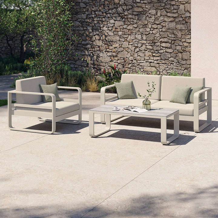 Reno lounge set in beige aluminium and all-weather cushions