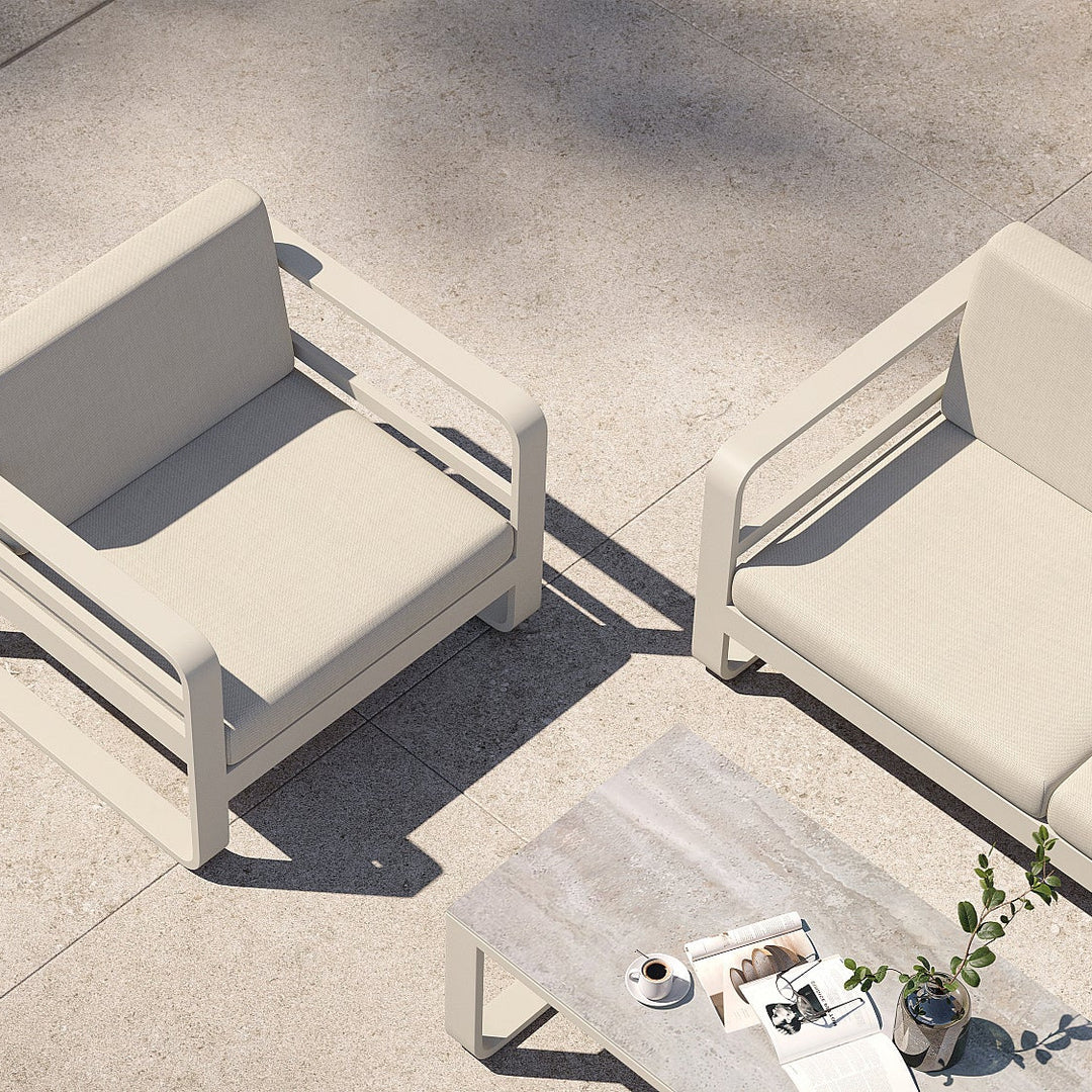 Reno lounge set in beige aluminium and all-weather cushions