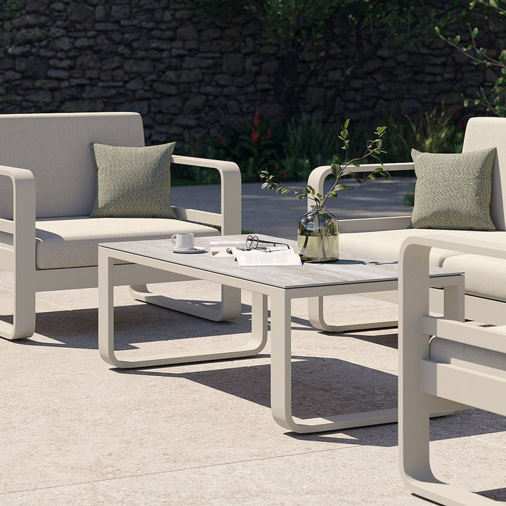 Reno lounge set in beige aluminium and all-weather cushions