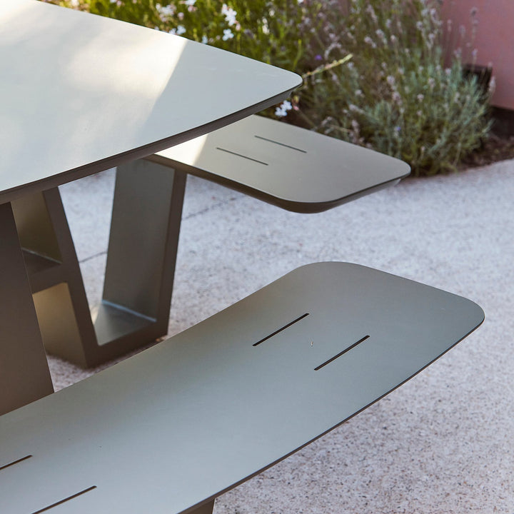 Table de pique-nique Squadro 229x229cm en aluminium vert mat