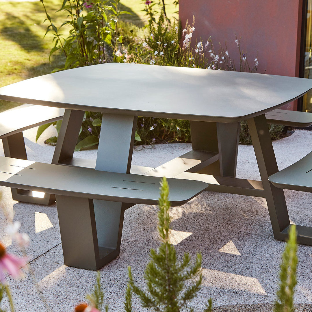 Table de pique-nique Squadro 229x229cm en aluminium vert mat