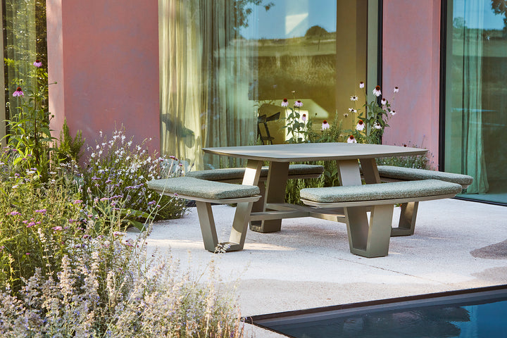 Table de pique-nique Squadro 229x229cm en aluminium vert mat