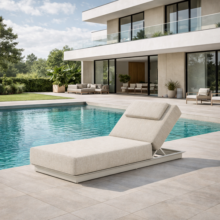 Lido sunlounger in beige aluminium en all-weather kussen