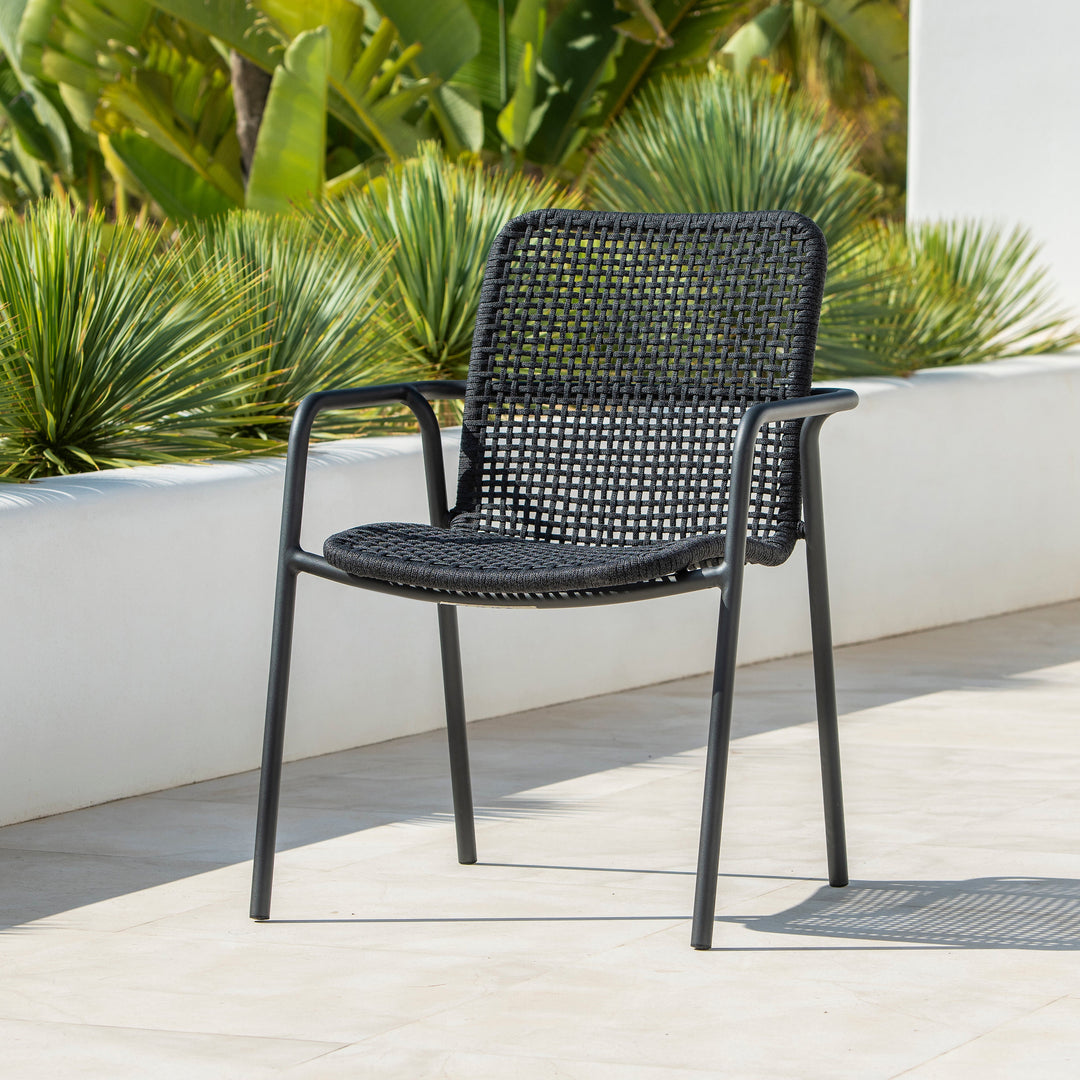 Table de jardin Danli 220x100 avec plateau en céramique pleine et chaise empilable Durham