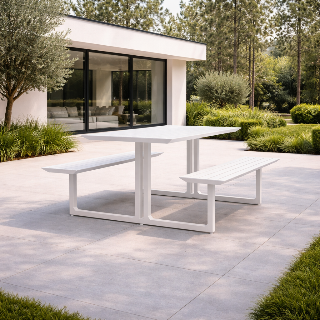 Cabo picknicktafel 240cm in wit aluminium