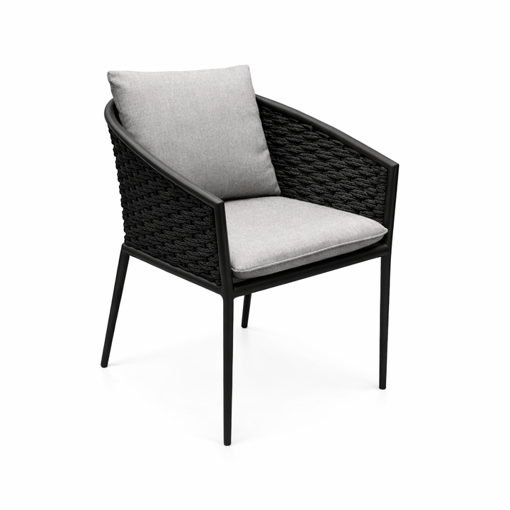 Sarina tuinstoel in antracite aluminium en antracite horizontaal geweven ronde rope