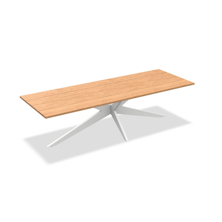 Table de jardin Yate 280x100 cadre aluminium blanc et plateau en teck