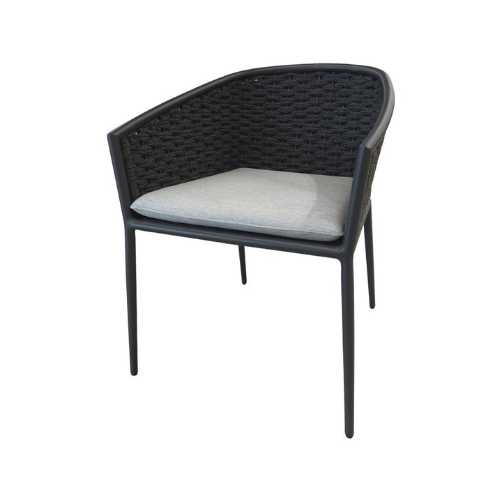 Sarina tuinstoel in antracite aluminium en antracite horizontaal geweven ronde rope