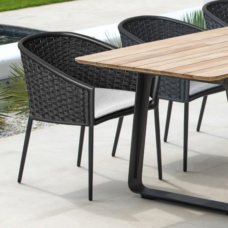 Sarina tuinstoel in antracite aluminium en antracite horizontaal geweven ronde rope